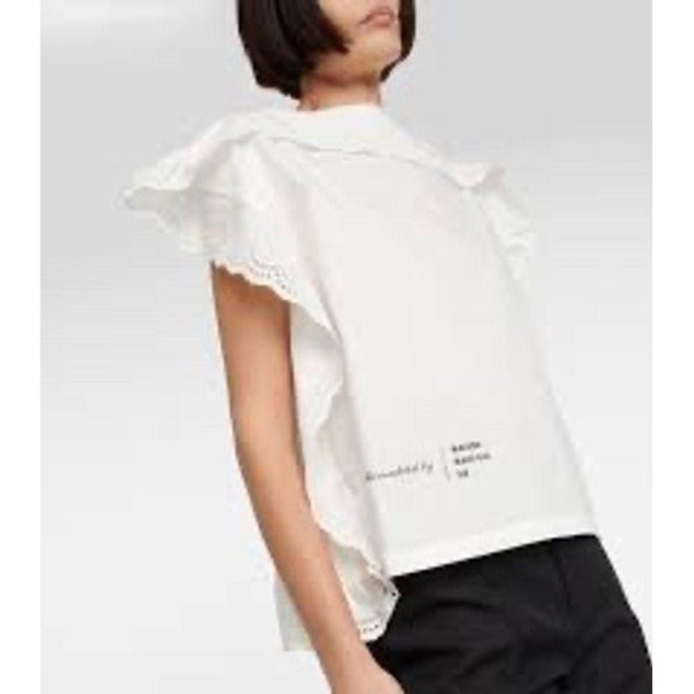 MM6 Maison Margiela‎ Off-White Eyelet Ruffle Blouse Size 38